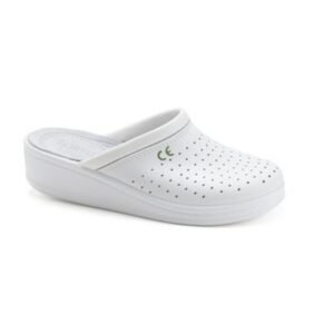 Zoccolo donna in pelle traforata bianco