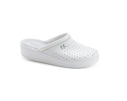 Zoccolo uomo in pelle traforata bianco