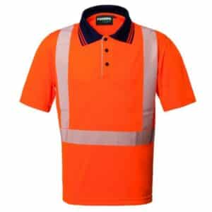 Polo alta visibilit&agrave; 100% poliestere con bande orizzontali-verticali 170 gr
