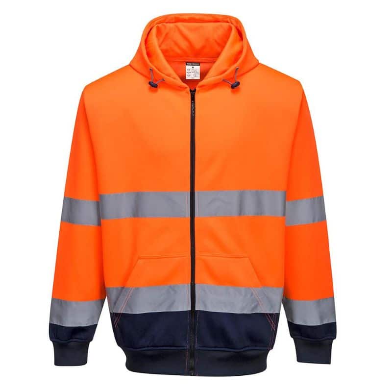 Felpa alta visibilità bicolore con cappuccio zip intera poliestere/cotone 300g