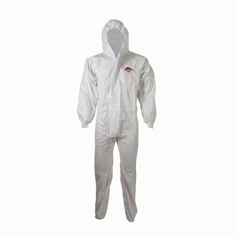 Tuta protettiva monouso in laminato cucita tipo 5 e 6 polsini in maglia confezione sottovuoto