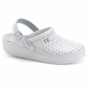 Zoccolo uomo con laccetto in pelle traforata bianco